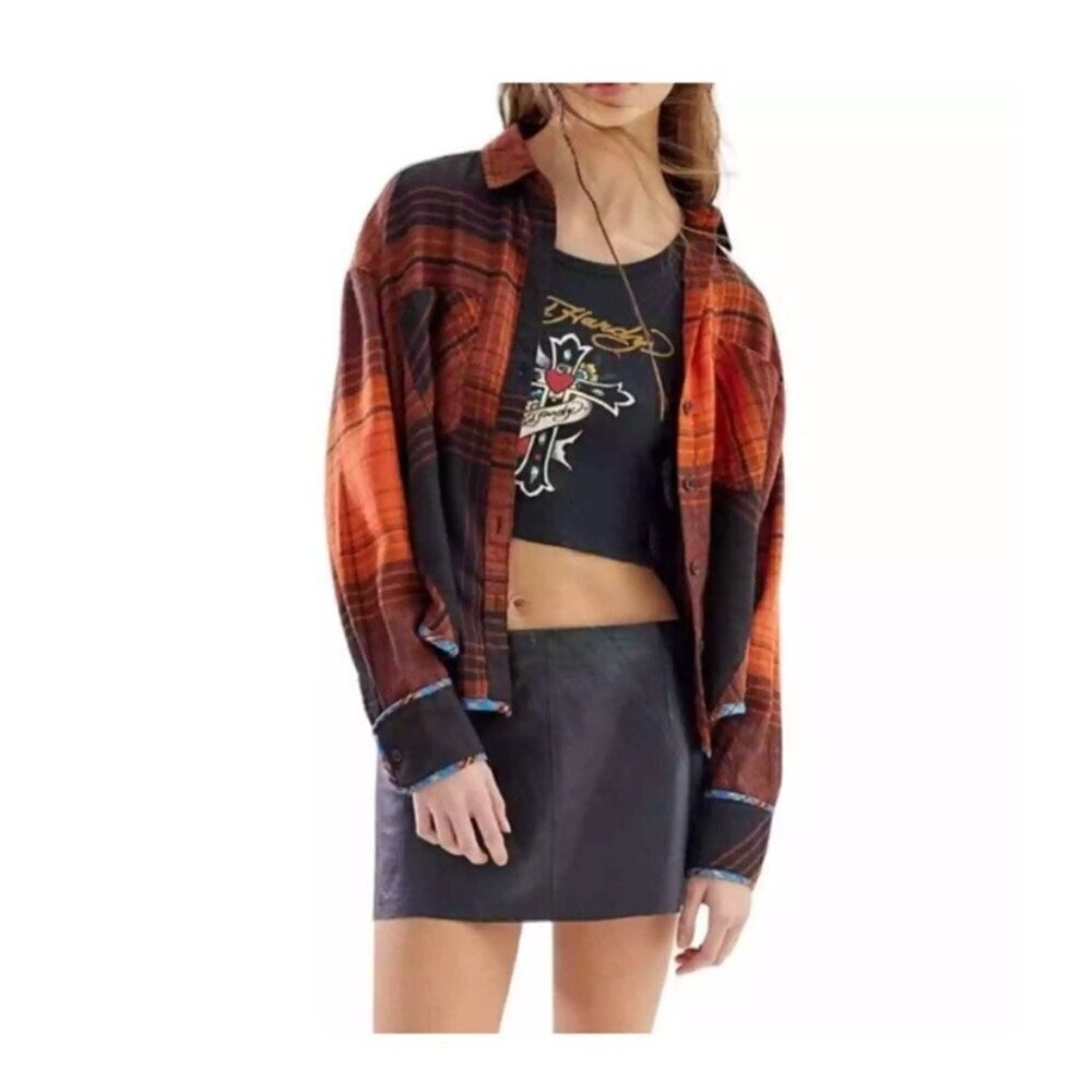 Urban Outfitters BDG Oversized Plaid Button Down Flannel Boxy Size XS